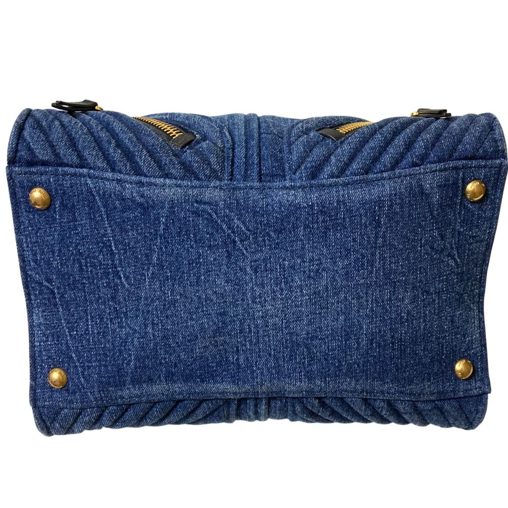 良品 miu miu ミュウミュウ デニム バイカー ハンドバッグ RN1032  