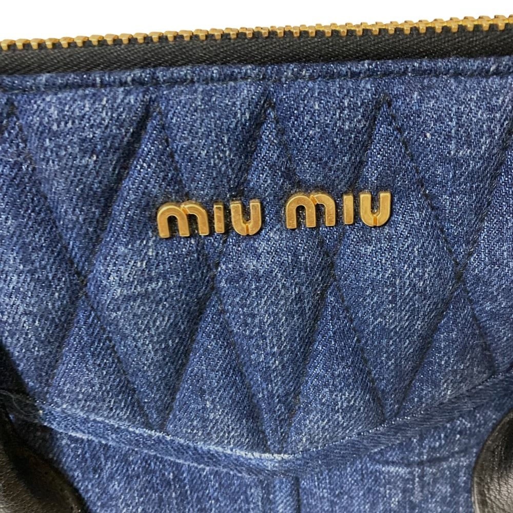 良品 miu miu ミュウミュウ デニム バイカー ハンドバッグ RN1032  