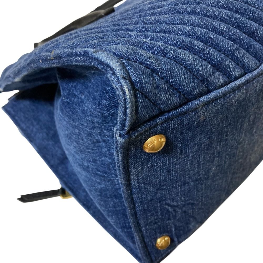 良品 miu miu ミュウミュウ デニム バイカー ハンドバッグ RN1032  