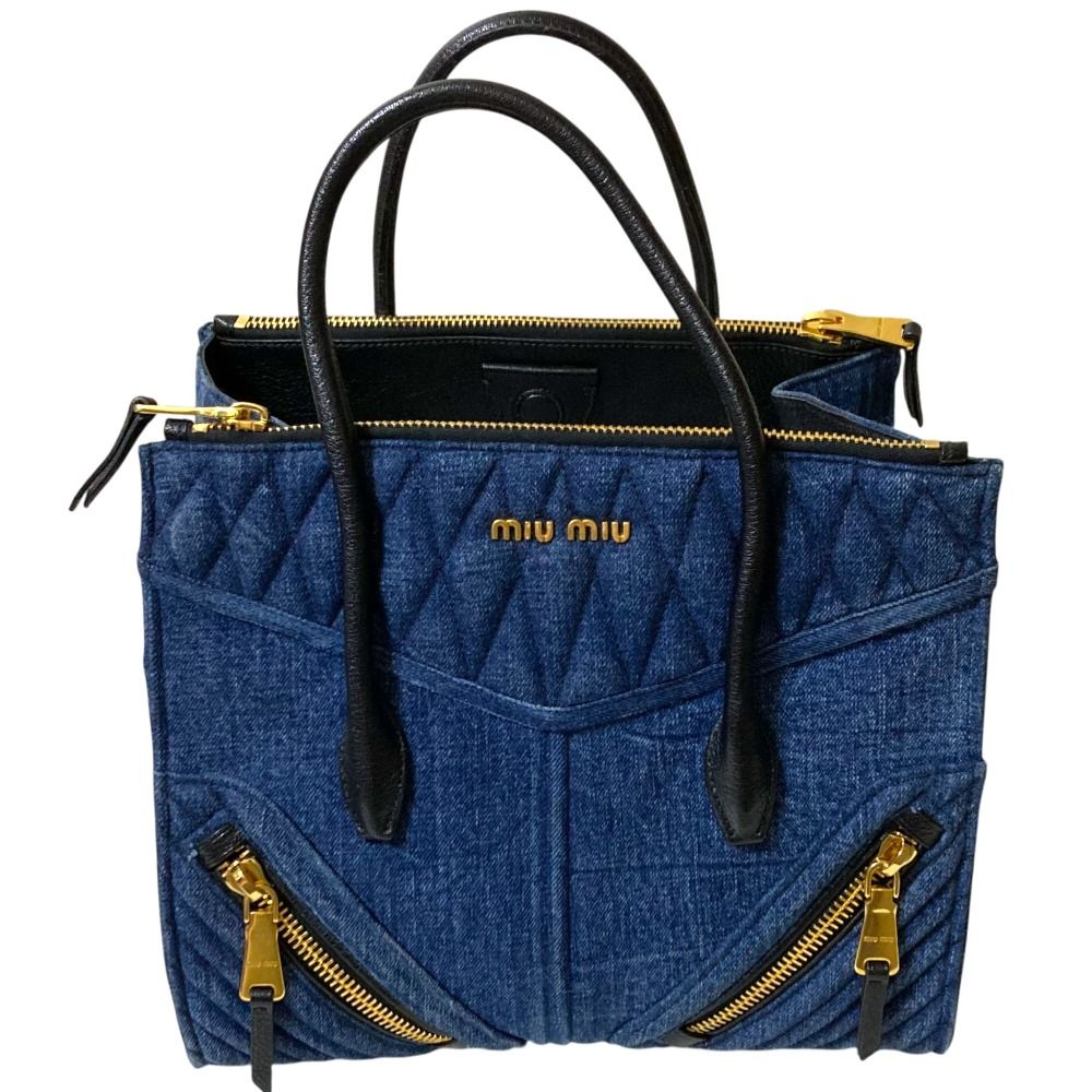 良品 miu miu ミュウミュウ デニム バイカー ハンドバッグ RN1032  