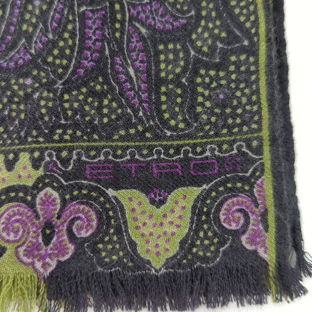 AE エトロ ETRO ストール カシミヤ シルク ペイズリー 紫 緑 美品 大判