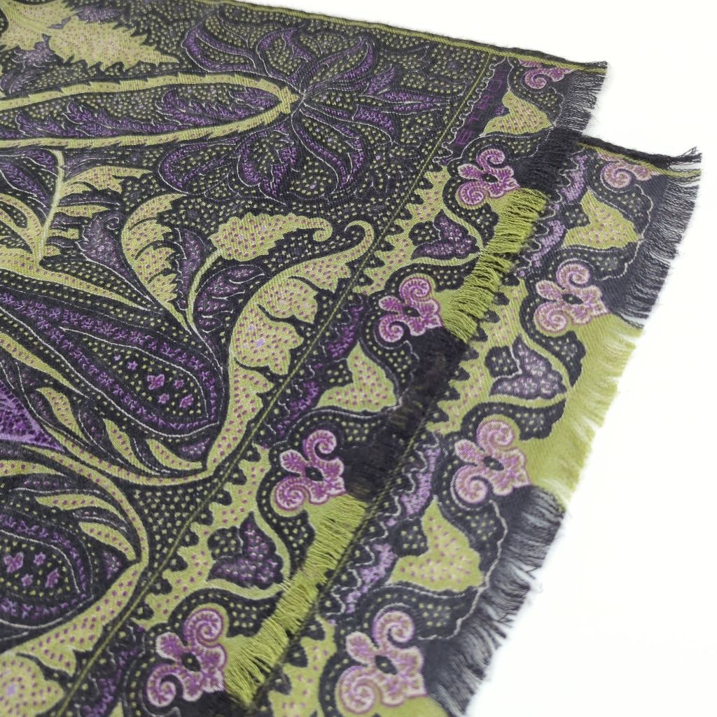 AE エトロ ETRO ストール カシミヤ シルク ペイズリー 紫 緑 美品 大判
