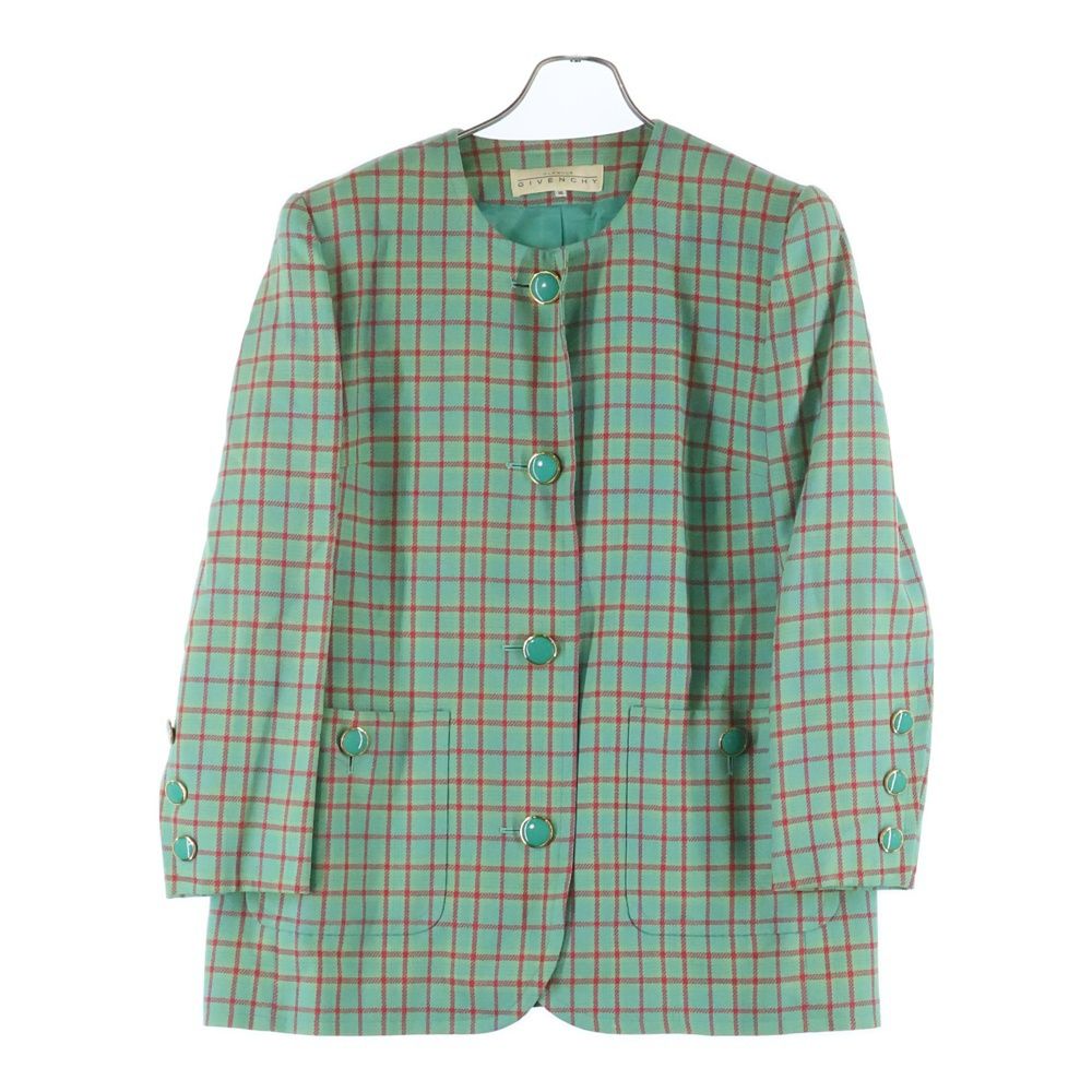 GIVENCHY ジバンシー ノーカラージャケット グレンチェック ヴィンテージ GIVENCHY ジバンシー ノーカラージャケット グレンチェック