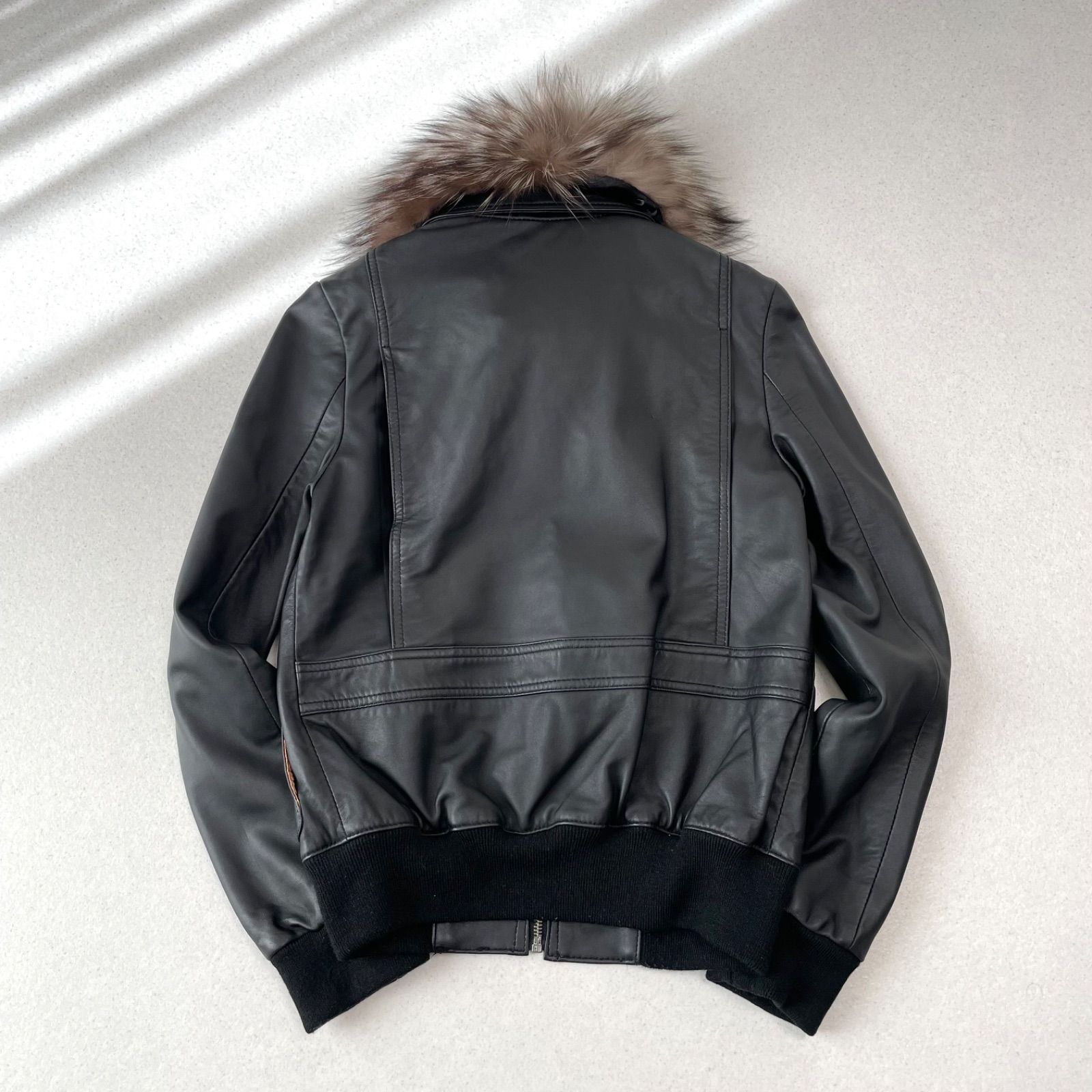 美品⁂ラムレザージャケット　ダブル　フォックスファー取り外し可能　ブラック　S 楽天市場】ラムレザージャケット メンズ 本革ジャン ダウンライナー