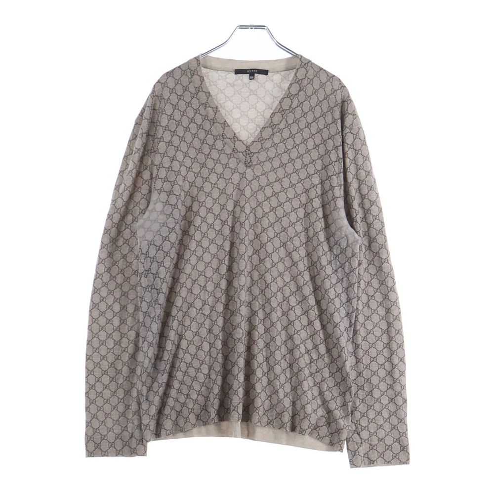 GUCCI (グッチ) GG総柄 Vネック ニットセーター ベージュ 232164 Z5112