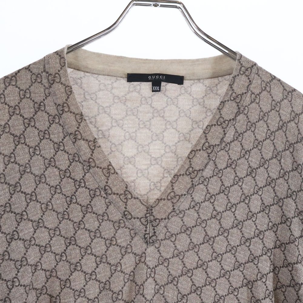 GUCCI (グッチ) GG総柄 Vネック ニットセーター ベージュ 232164 Z5112