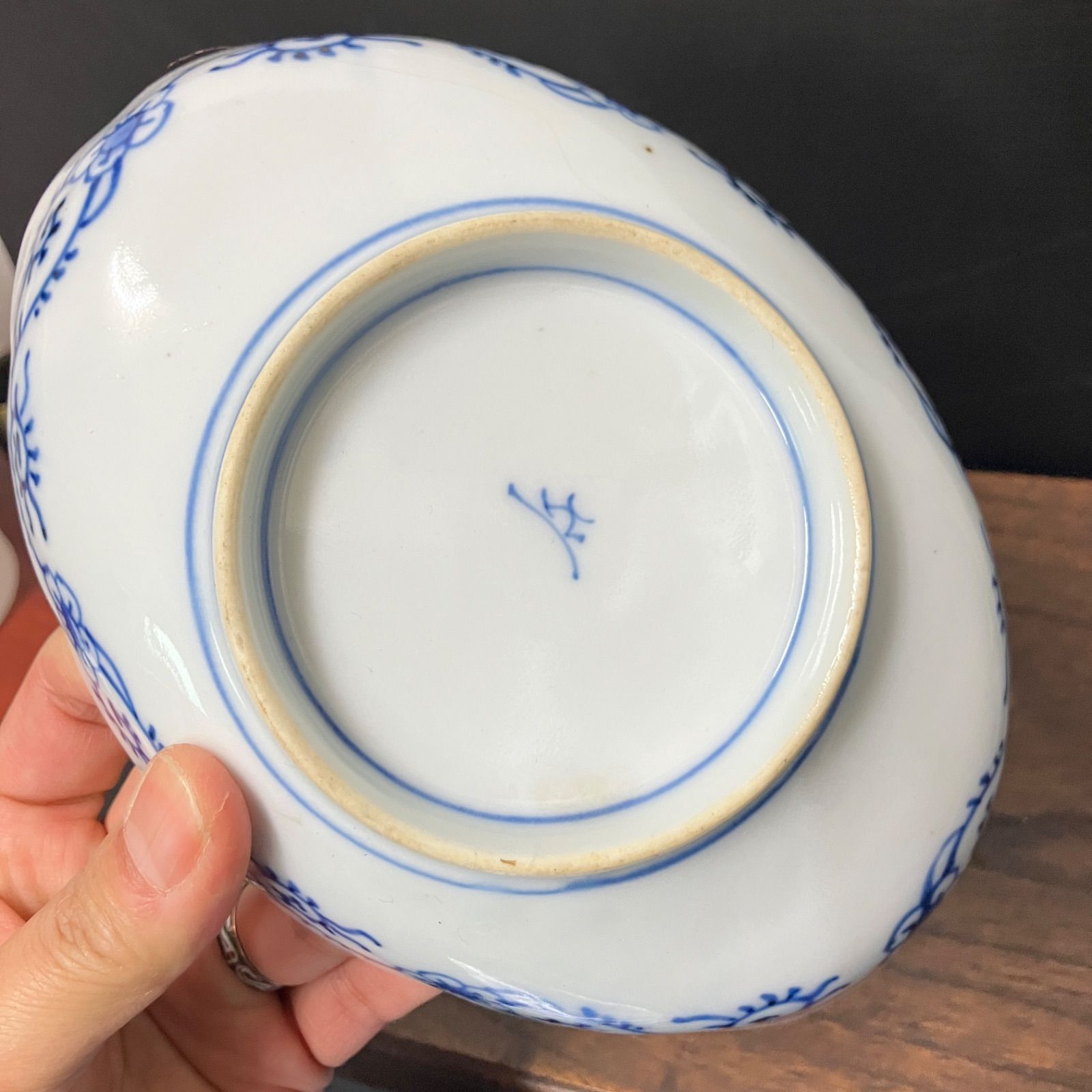 明治〜大正期 伊万里染付 山水人物文 楕円皿 5枚揃 変形皿 和食器