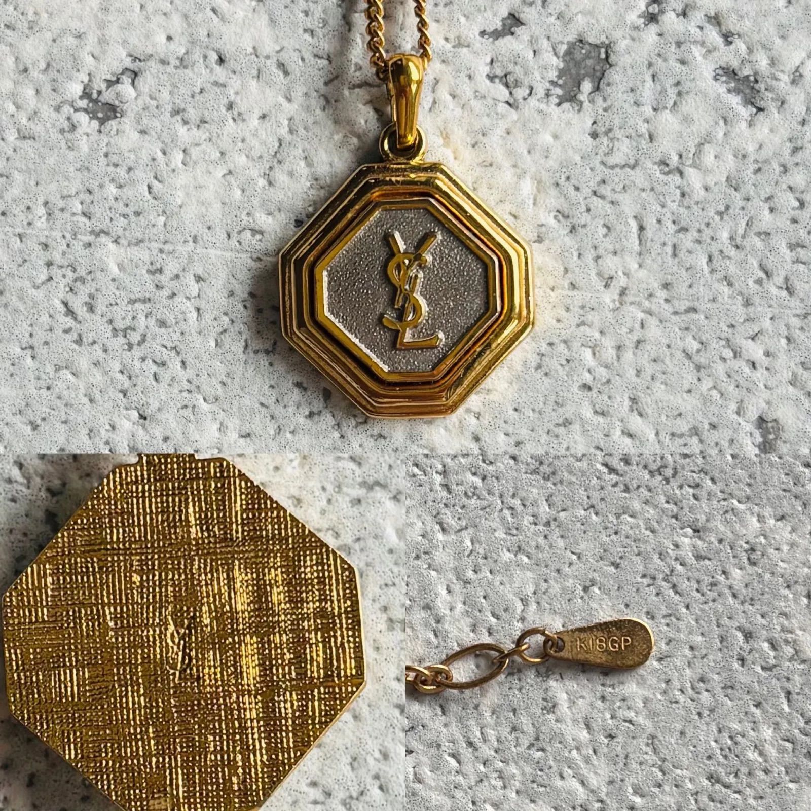 Yves Saint Laurent カサンドラロゴ ネックレス ゴールド×シルバー