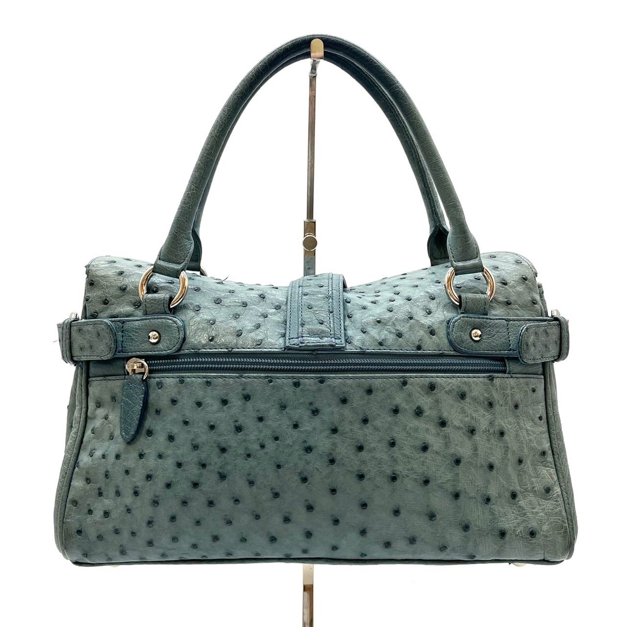 良品】JRA オーストリッチ レザー 革 ゴールド金具 ハンドバッグ 