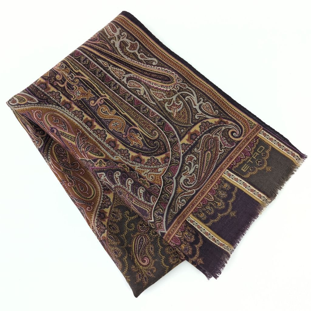 AG エトロ ETRO ストール スカーフ ペイズリー柄 ウール シルク