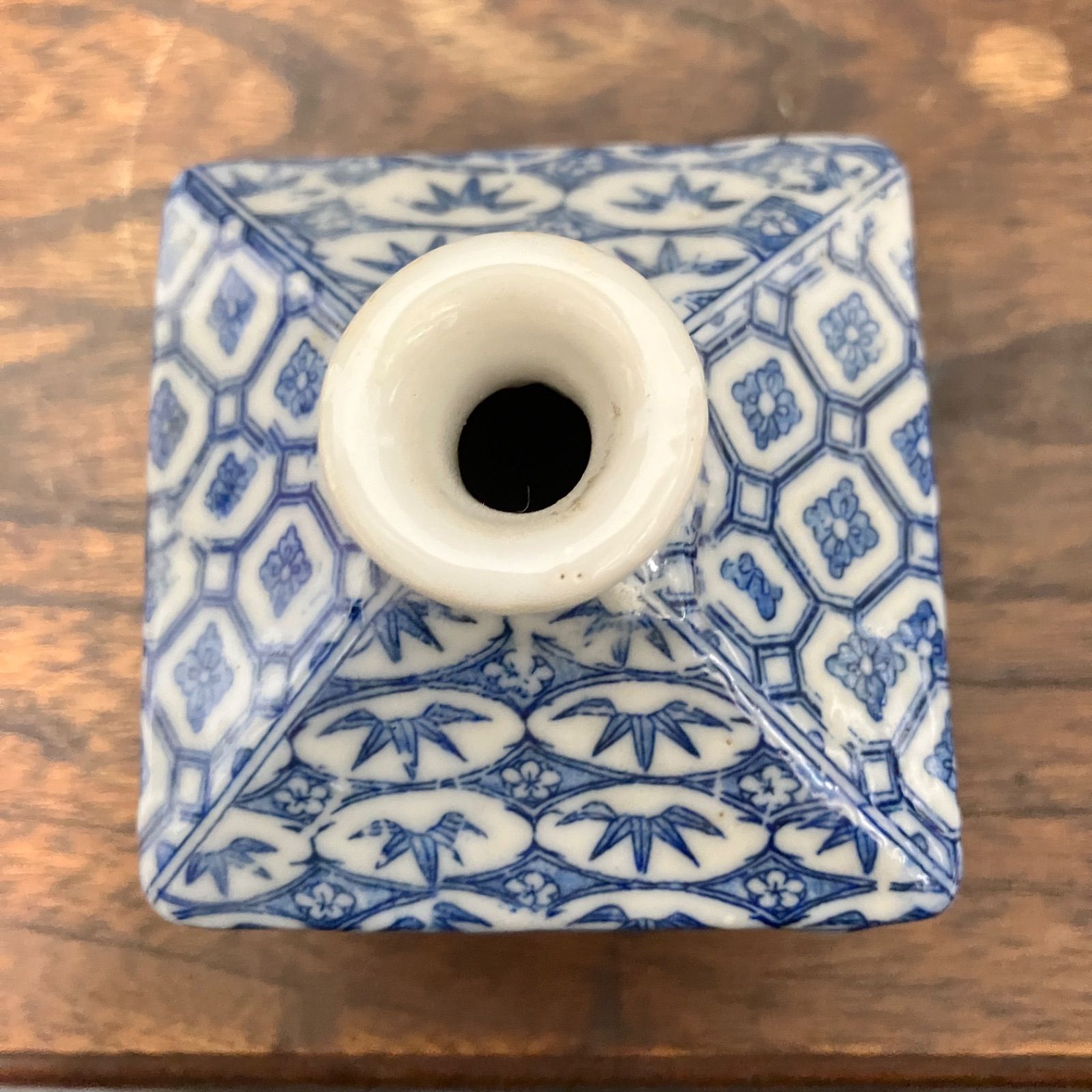 明治〜大正期 伊万里染付 四角油壺 麒麟文 唐草文 古道具 花器 薬壺