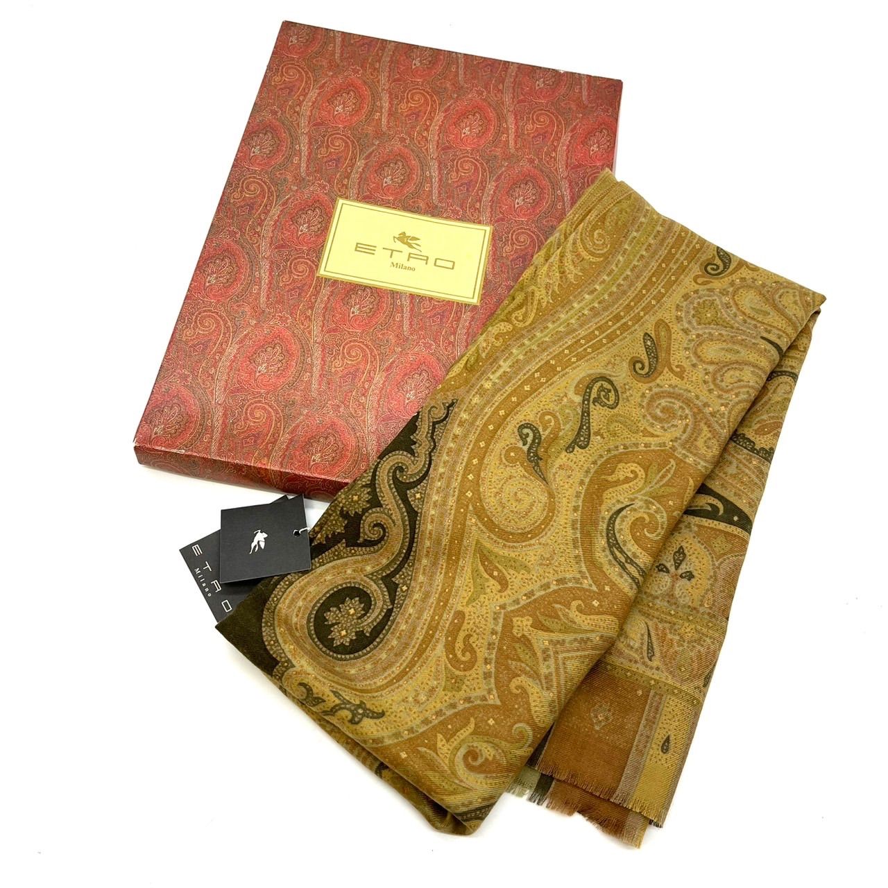 新品未使用】ETRO エトロ スカーフ ストール ペイズリー柄 イエロー