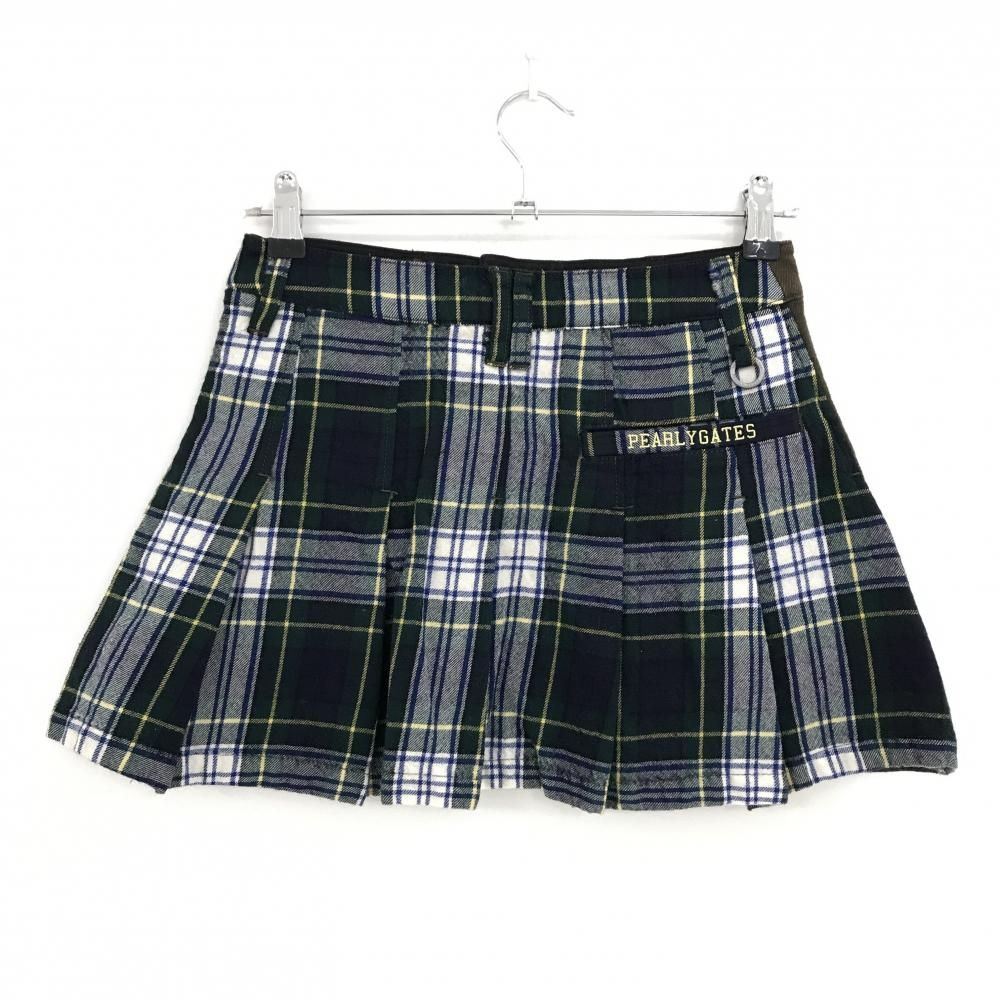 美品】パーリーゲイツ スカート ブラウン×グリーン 異素材 後チェック