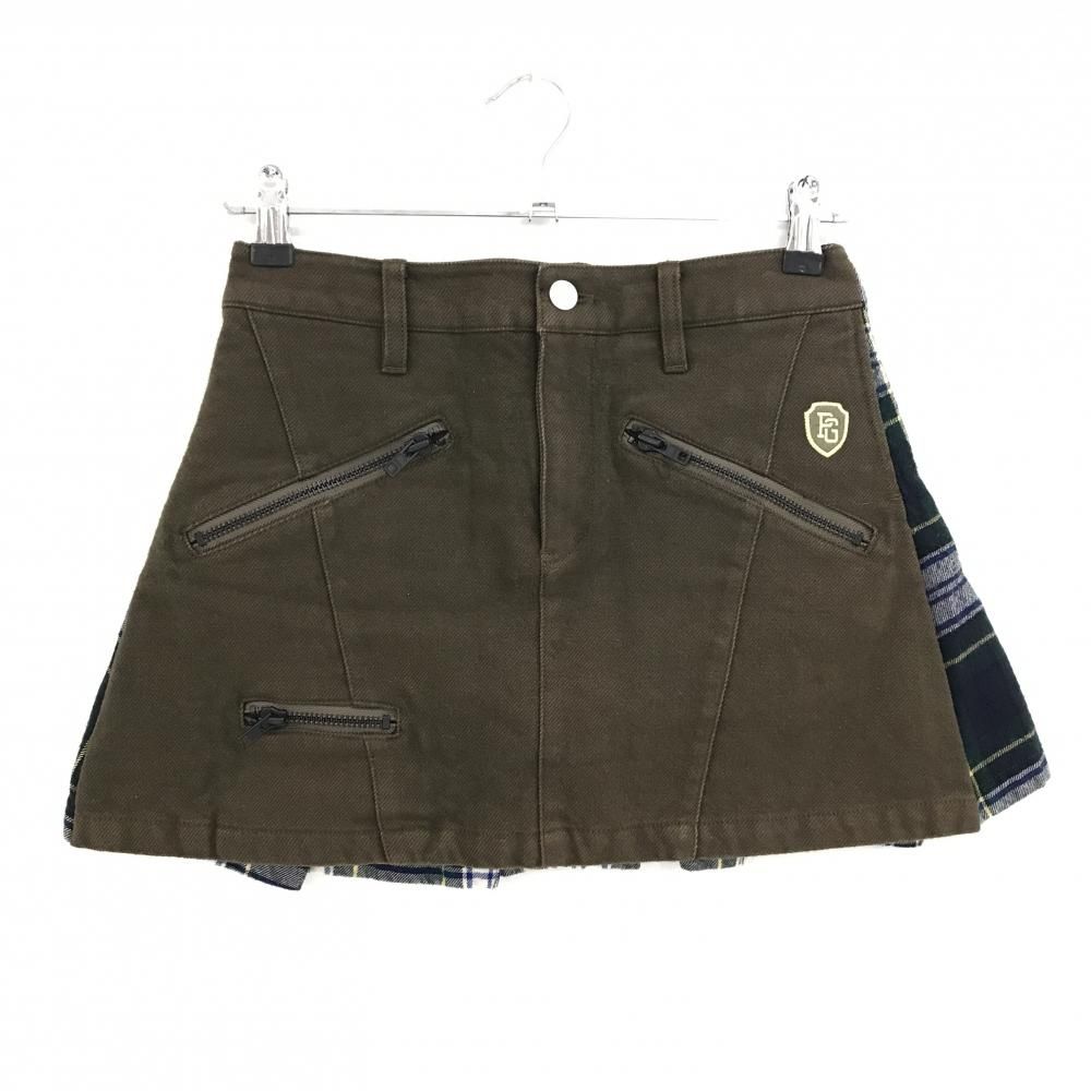美品】パーリーゲイツ スカート ブラウン×グリーン 異素材 後チェック