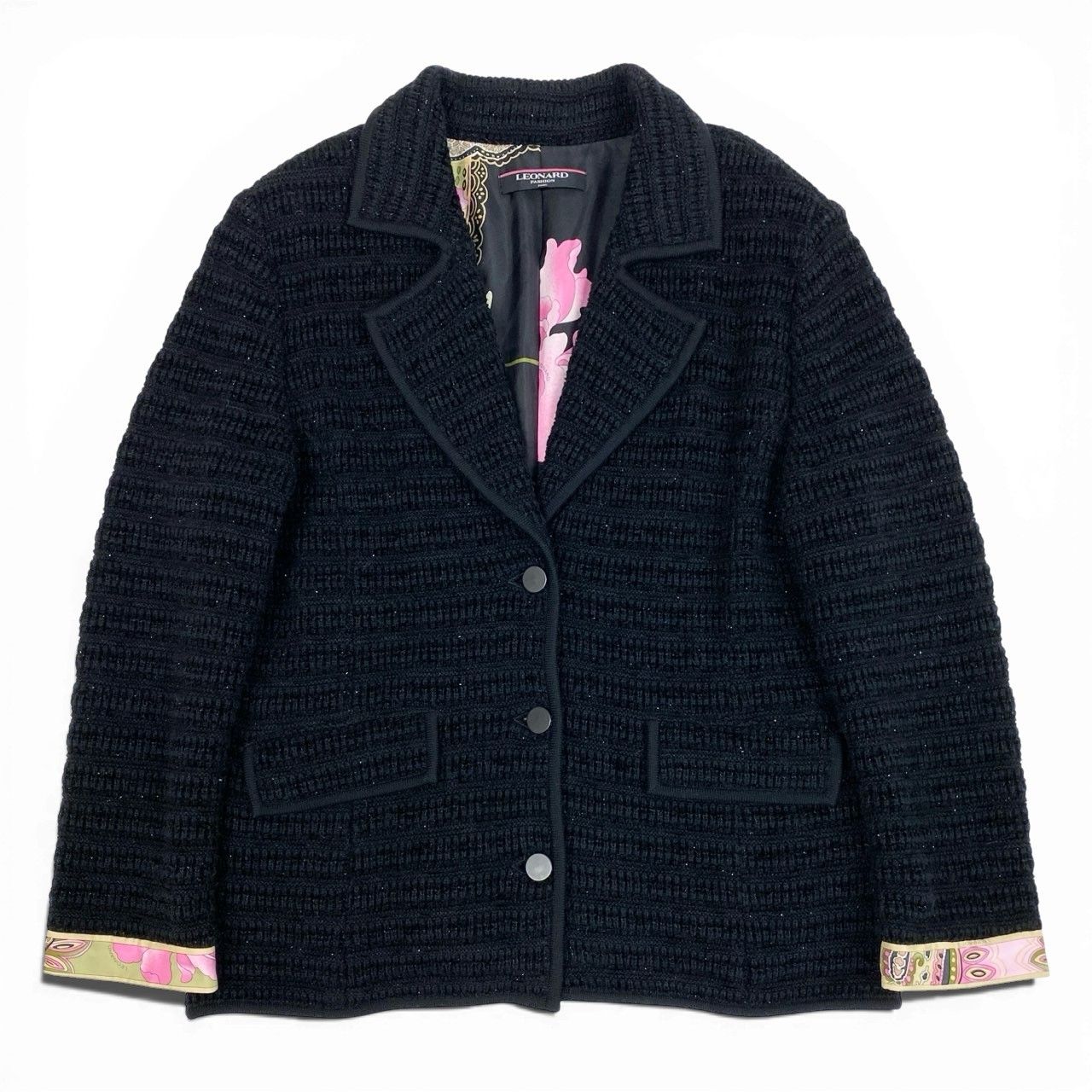 レオナール テーラードジャケット ニットジャケット 袖口 トリム L ラメモヘヤ レオナール テーラードジャケット ニットジャケット 袖口 トリム L