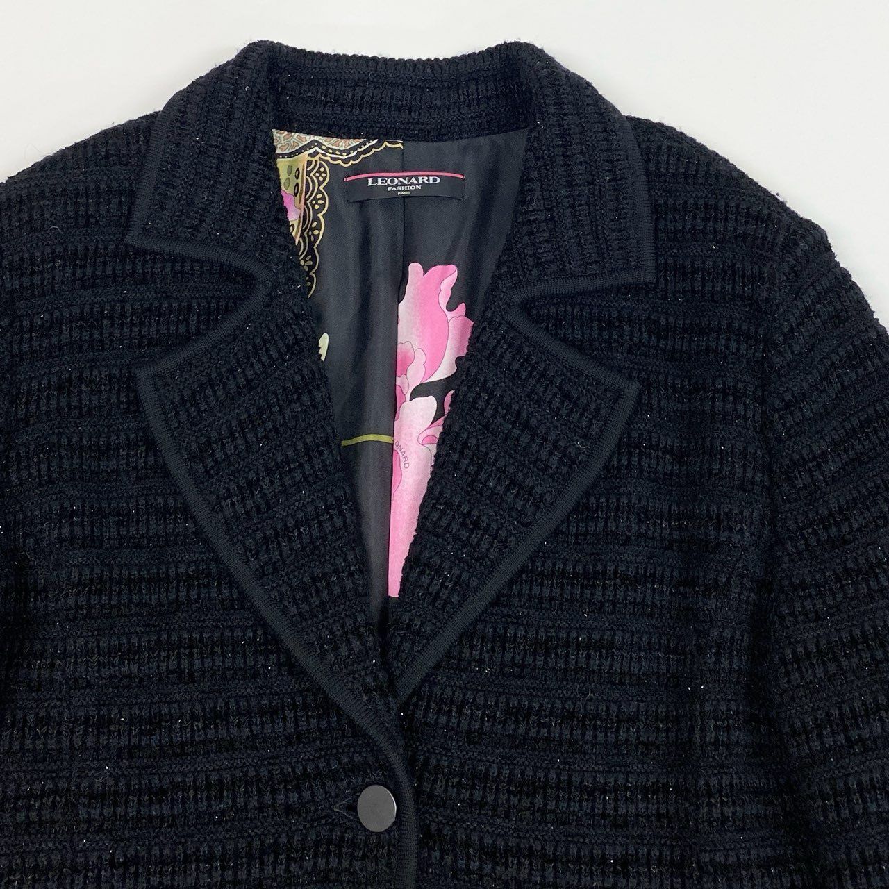 レオナール テーラードジャケット ニットジャケット 袖口 トリム L ラメモヘヤ レオナール テーラードジャケット ニットジャケット 袖口 トリム L