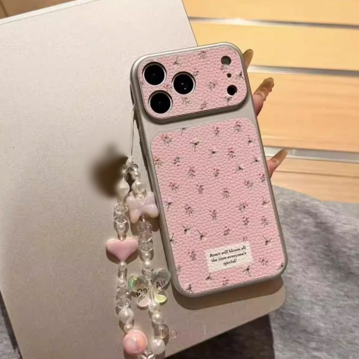 ピンクローズ花デザイン 持ち手付き iPhone 17 Proケース iPhone 16