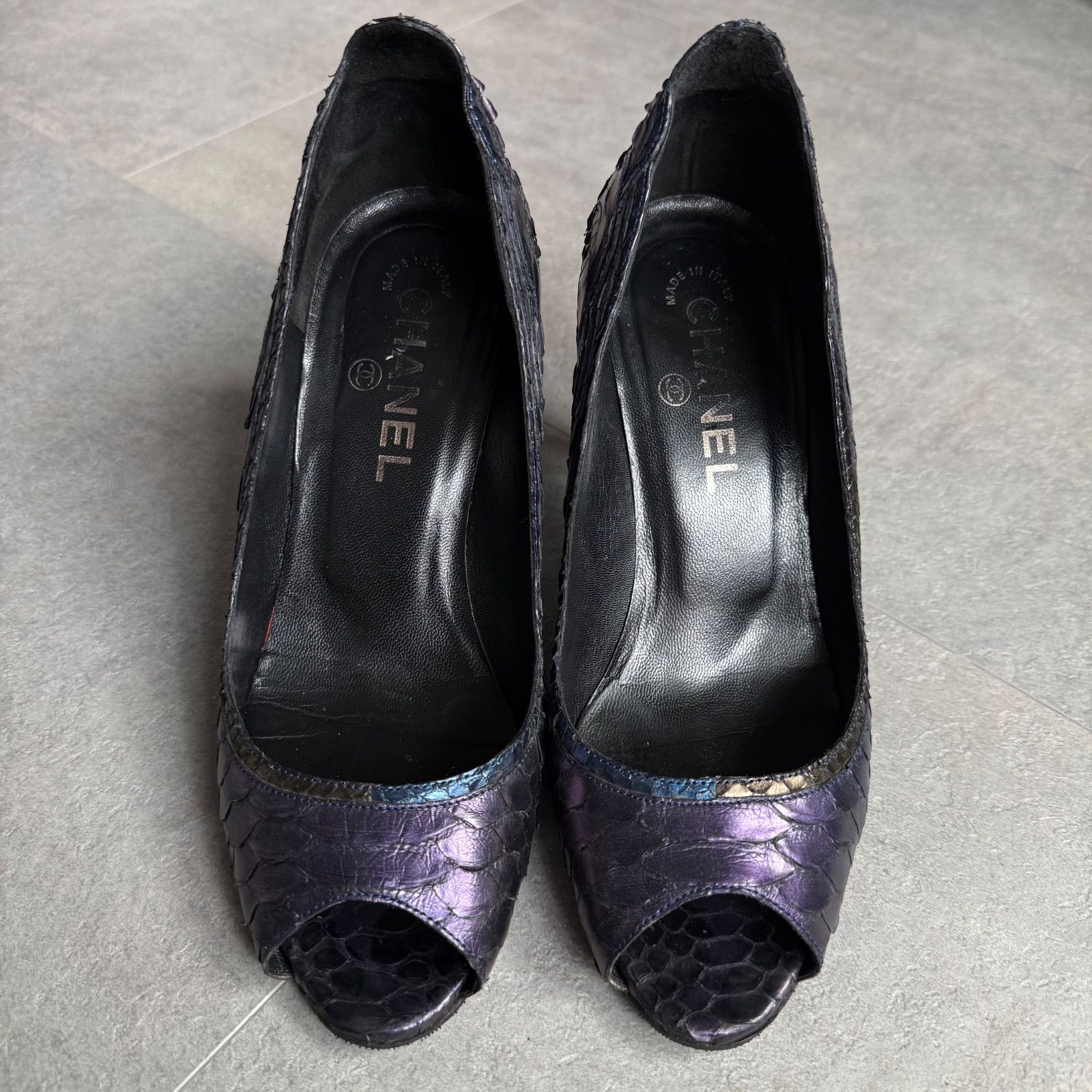 美品 CHANEL シャネル ココマーク パイソン レザー パンプス 蛇