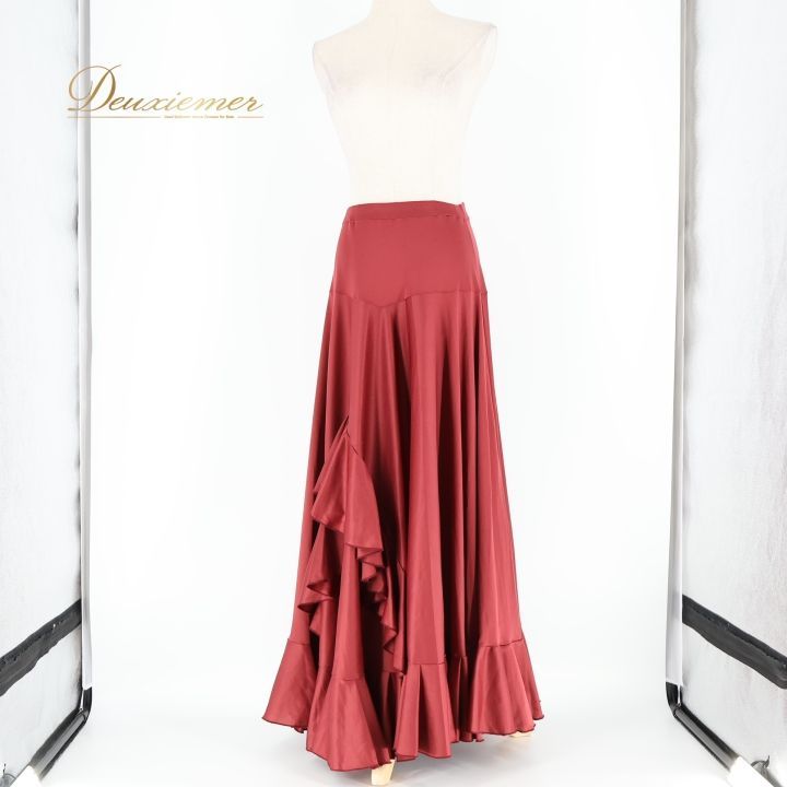 フラメンコ 衣装 ファルダ スカート レッド系 ブラウン系 無地