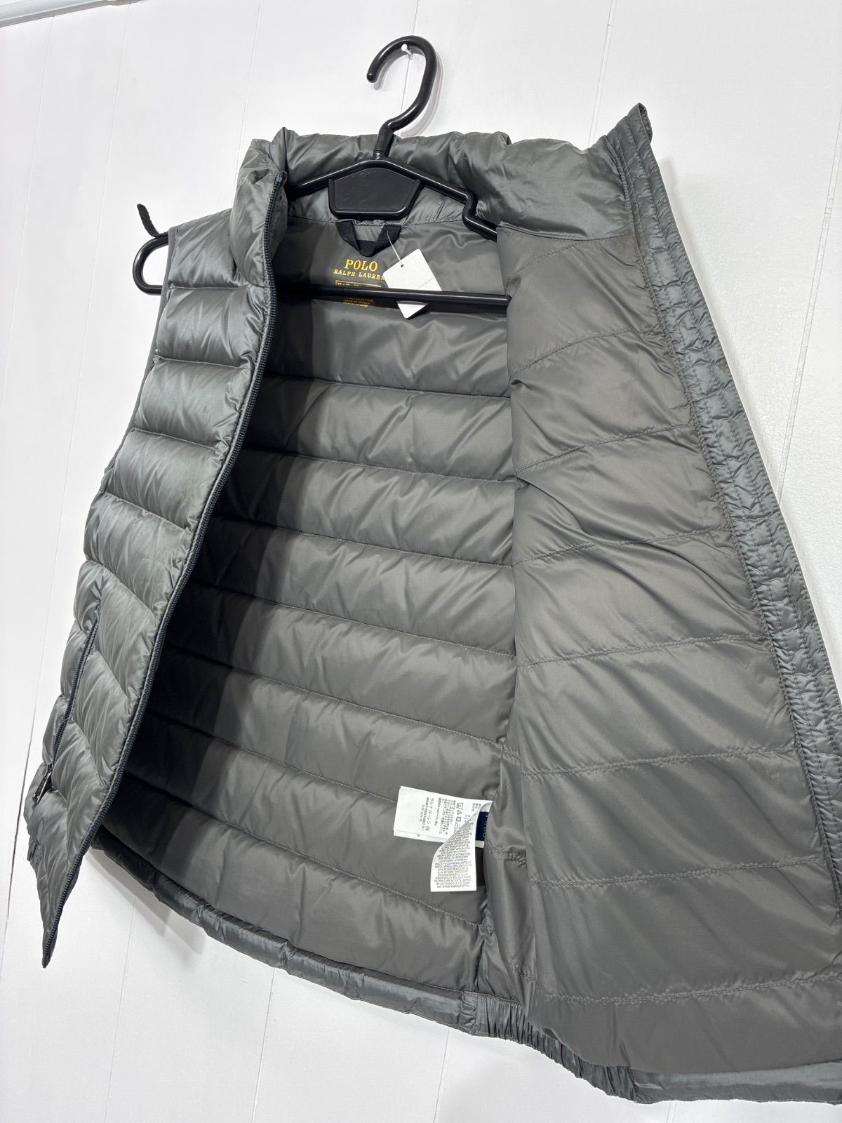 POLO RALPH LAUREN♪中綿フード付きベスト　グレー　M ポニー刺繍 RALPH LAUREN ラルフローレン ポニー刺繍 中綿 ナイロンベスト