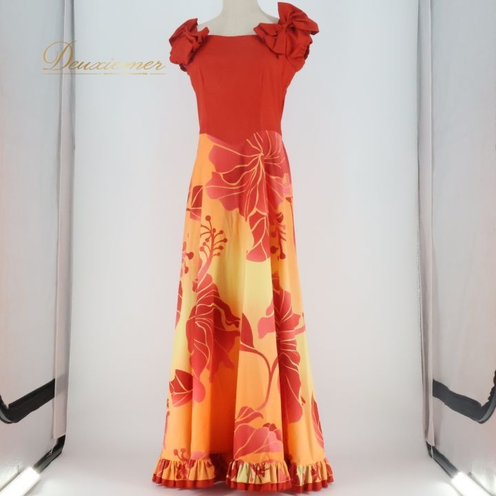 フラダンス 衣装 ワンピース ドレス レッド系 アロハスタンダード 日本