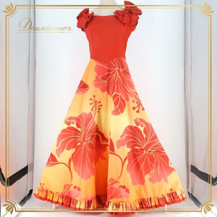 フラダンス 衣装 ワンピース ドレス レッド系 アロハスタンダード 日本