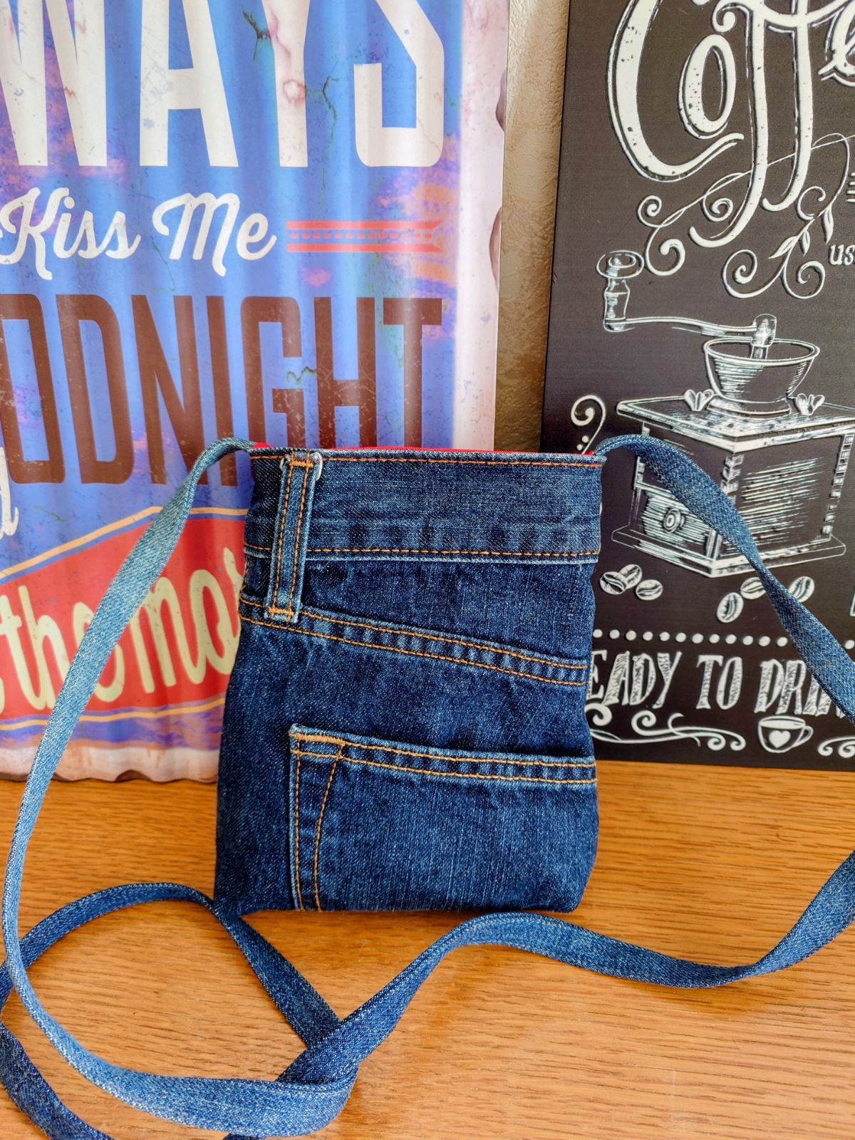 118☆USEDダメージデニムリメイク☆スマホショルダーバッグ