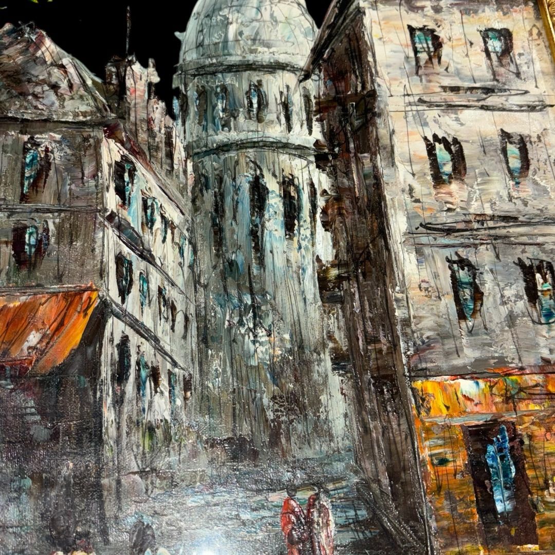 油絵 フランスの街並み ヴィンテージ 油絵 フランスの街並み