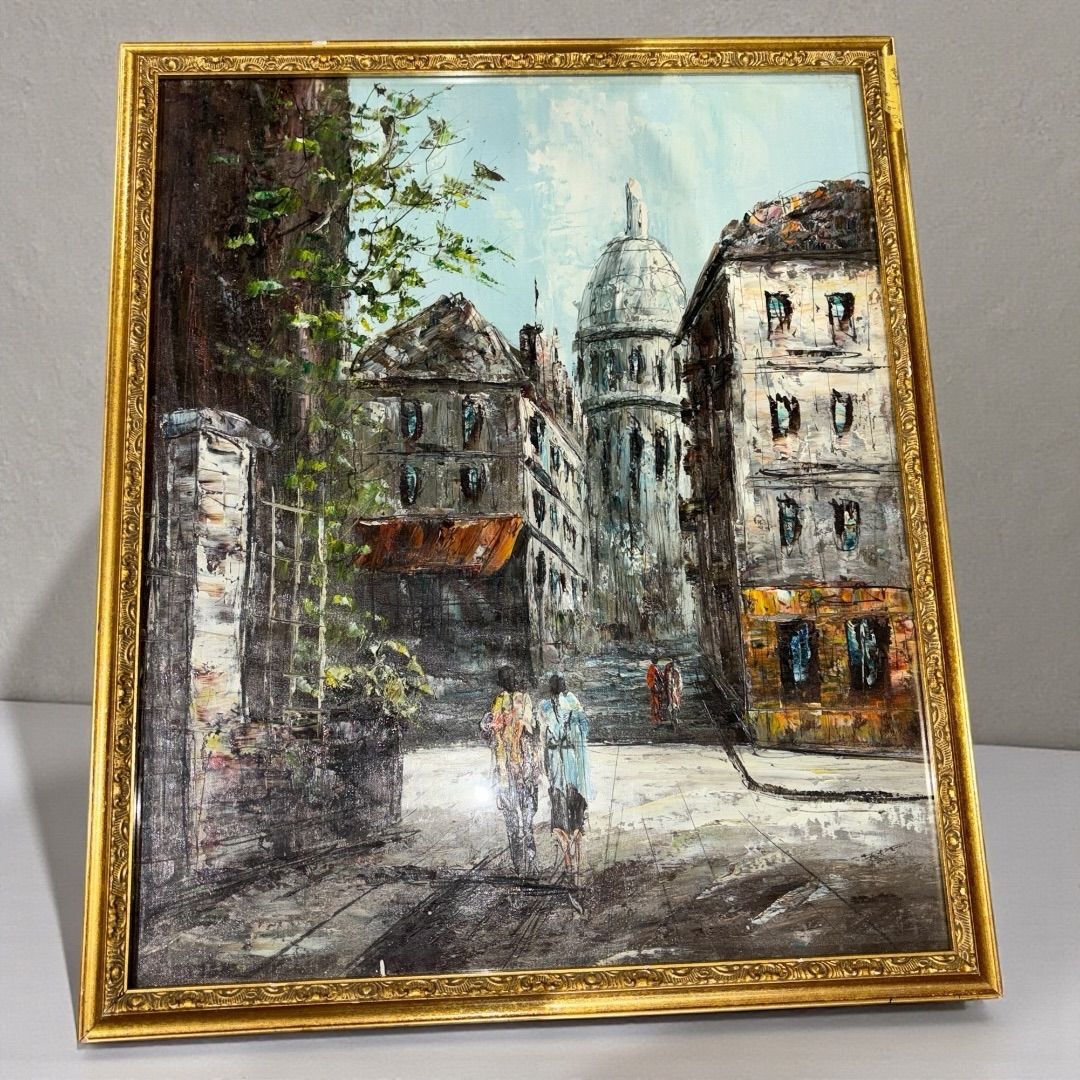 油絵 フランスの街並み ヴィンテージ 油彩画 手描き 絵画 インテリア 油絵 フランスの街並み ヴィンテージ 油彩画 手描き 絵画 インテリア