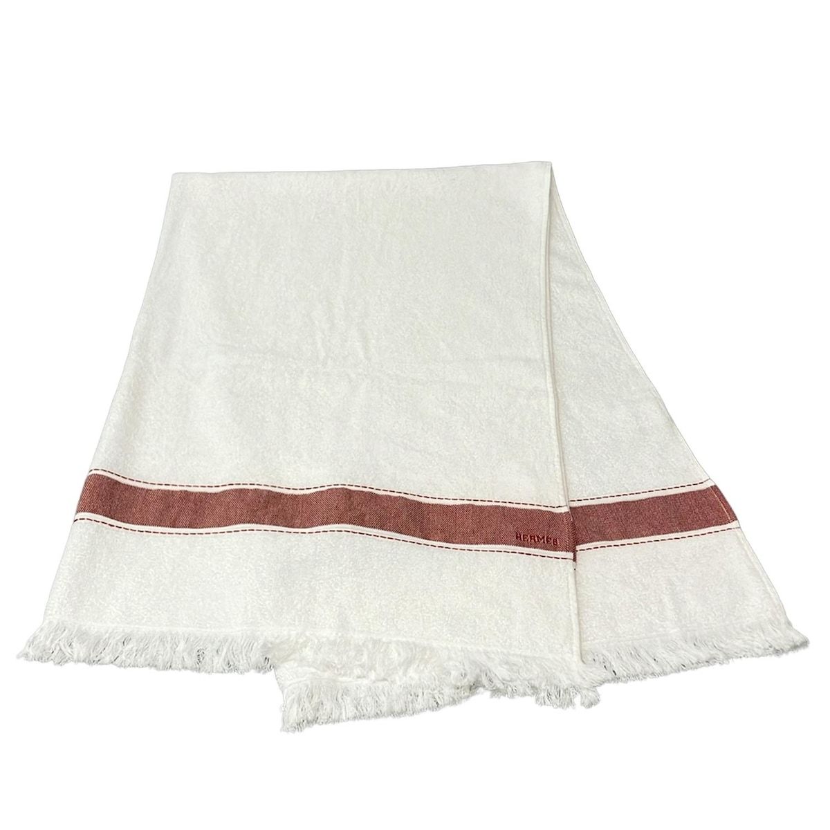 HERMES(エルメス) 小物美品 - 白×レッド バスタオル コットン - メルカリ