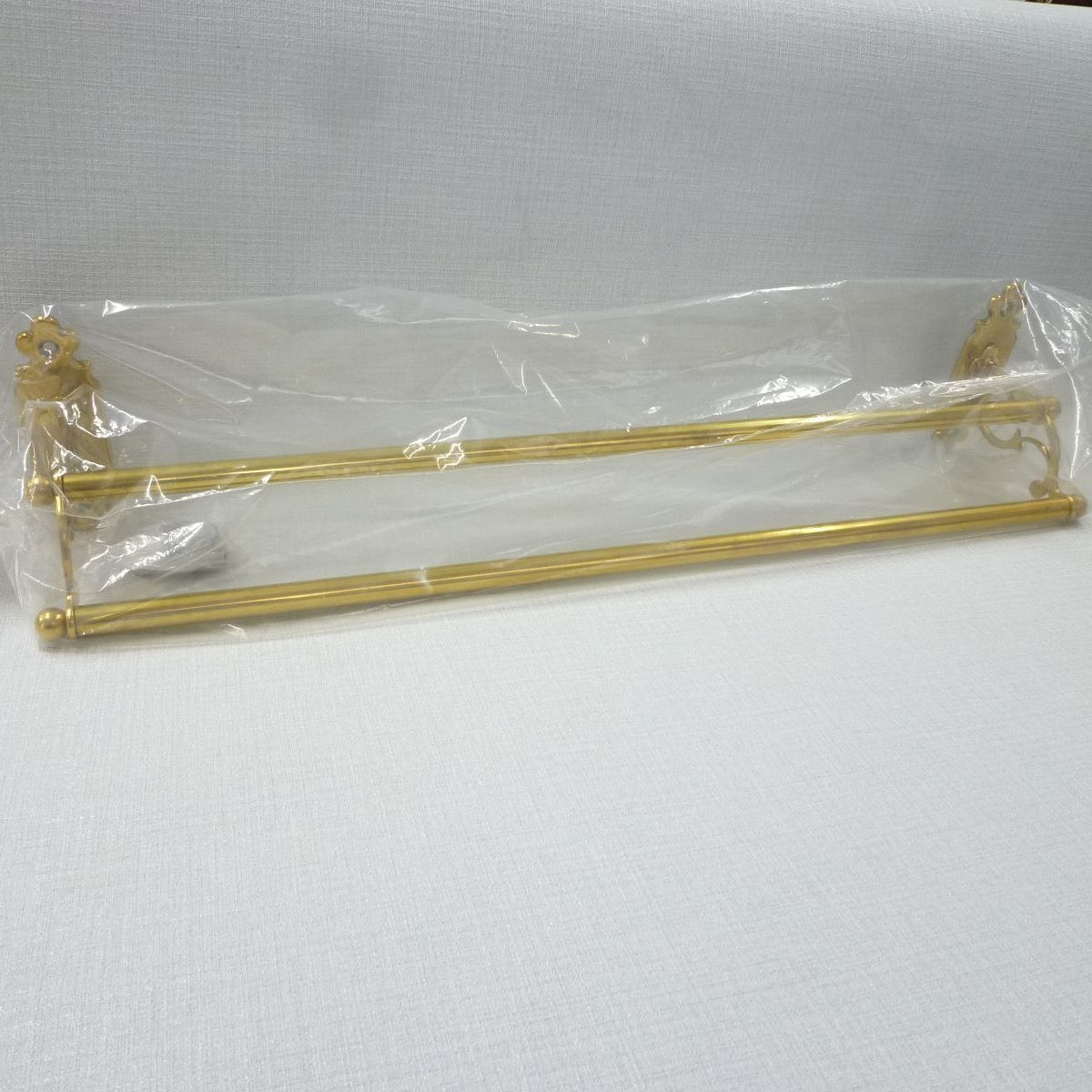 【真鍮製】 タオルハンガー　タオル掛け 2連 ダブルバー おしゃれ ゴールド 壁掛け サニタリー 雑貨 美品