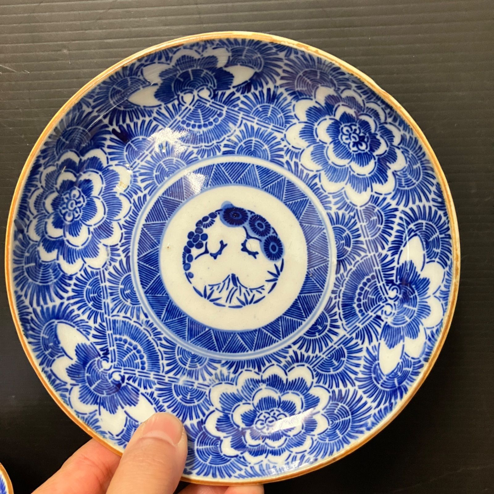 大正〜昭和初期 染付 花唐草文 小皿 5枚組｜和食器 取り皿 古道具