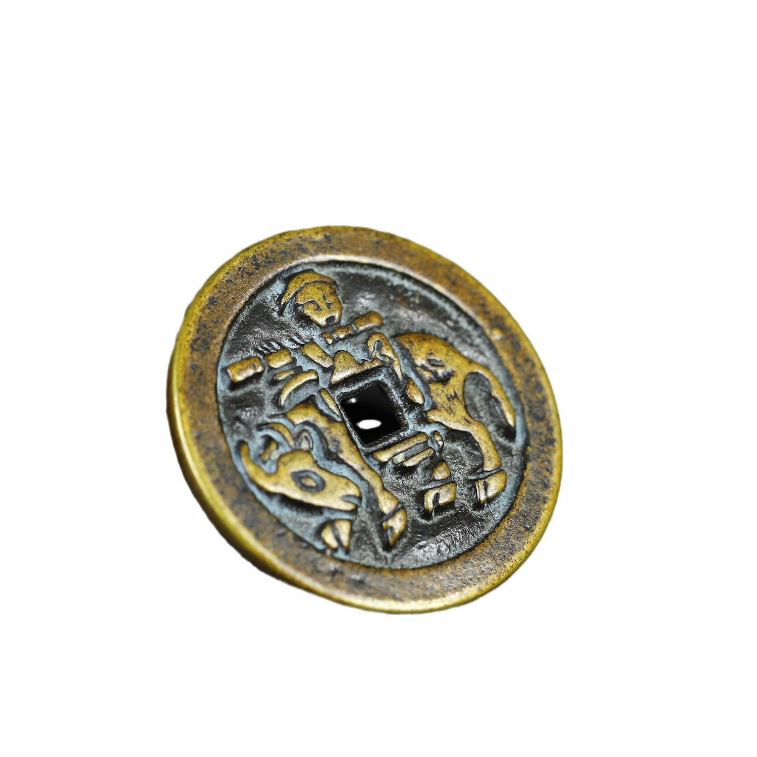 ネパールの黄色の工芸品ペンダント、両面装飾、アンティーク