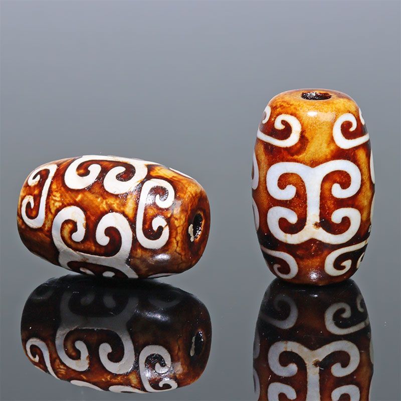 Z93-5〕【天珠】2個入り 約21x13mm 回紋珠 天珠 守り 開運 風水