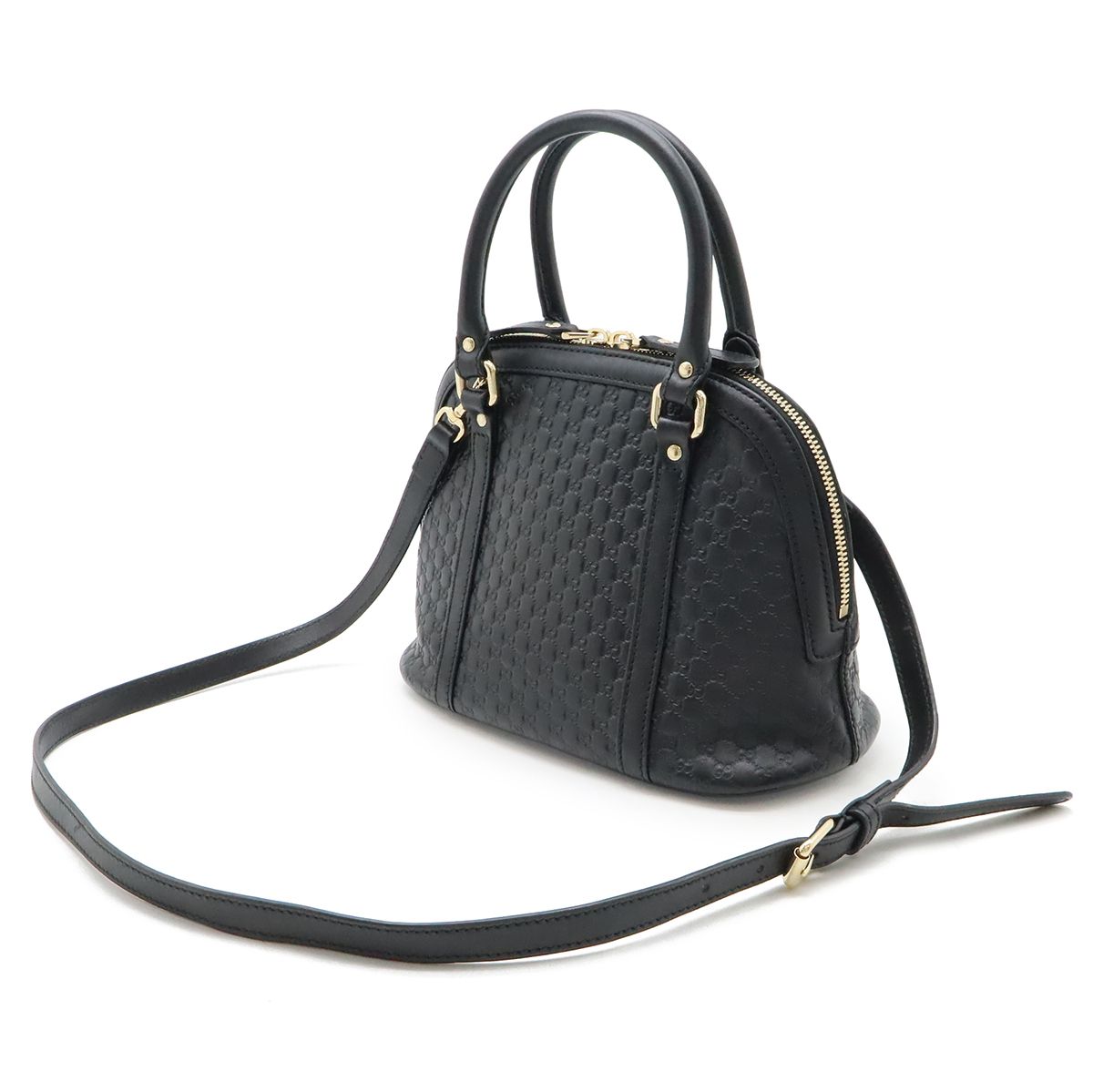 グッチ マイクロ シマ ショルダー ハンドバッグ 2WAY レザー ブラック 美品 GUCCI マイクロシマ 2way ハンドバッグ ショルダーストラップ
