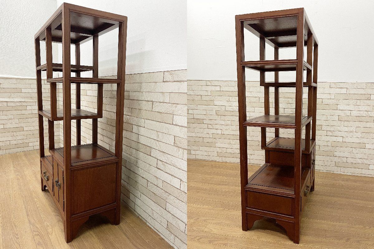 ○GEORGE ZEE 唐木家具 花梨 飾り棚 茶棚 違い棚 茶箪笥 キャビネット