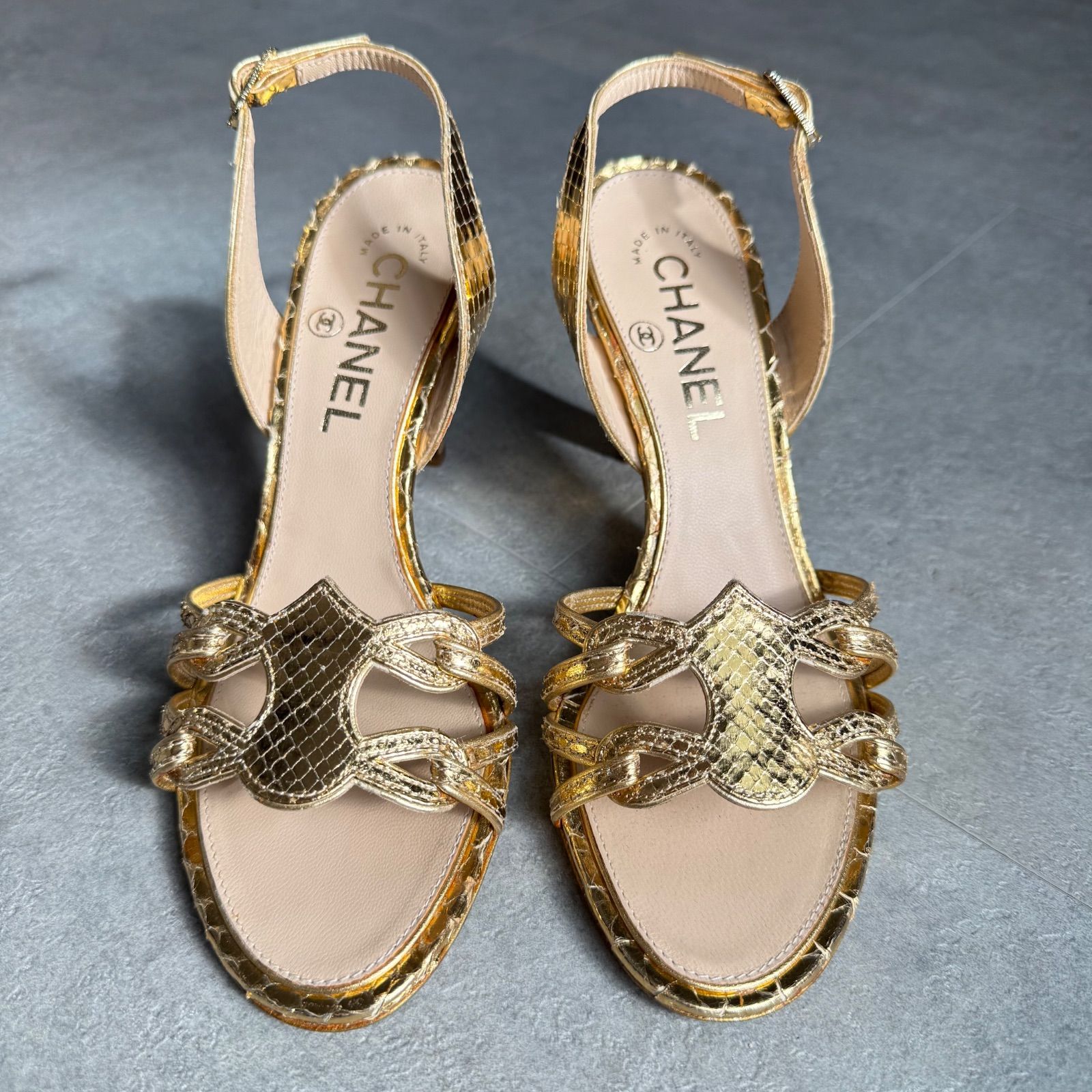 未使用 希少 CHANEL シャネル ココマーク パイソンレザー ゴールド