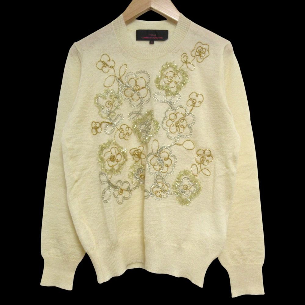 美品☆ トリココムデギャルソン クルーネック ニット ウール フラワー刺繍 美品 tricot COMME des GARCONS トリココムデギャルソン コード刺繍
