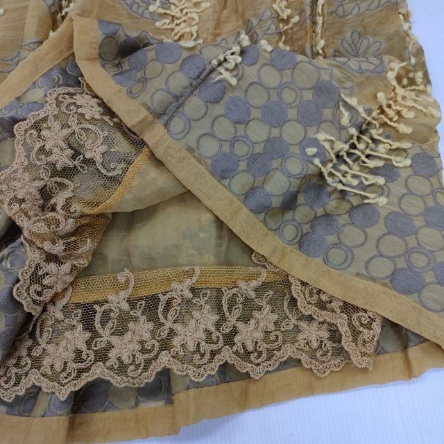 Haat ISSEY MIYAKE オーガンジー 刺繍 ロングスカート マスタード