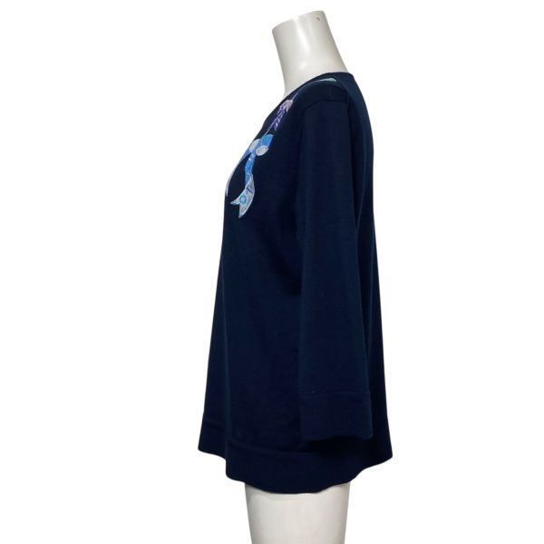 ◇ レオナールスポーツ LEONARD クルーネックニットセーター 七分袖 花