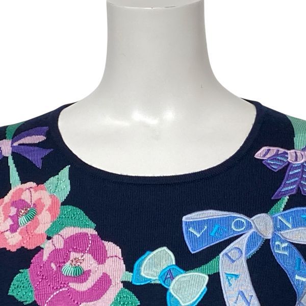 LEONARD レオナール　シルク　絹　100% リボン　花柄　2 半袖 ◇ レオナールスポーツ LEONARD クルーネックニットセーター 七分袖 花