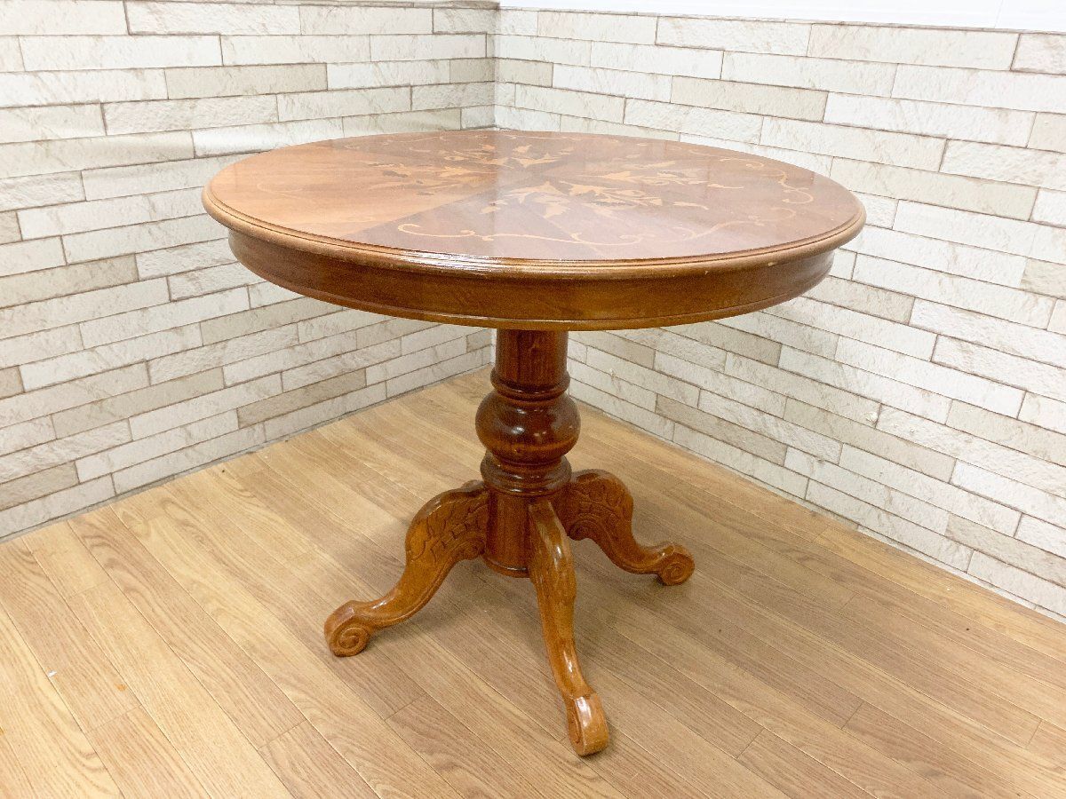 ◇象嵌細工 カフェテーブル 丸テーブル アンティーク コーヒーテーブル