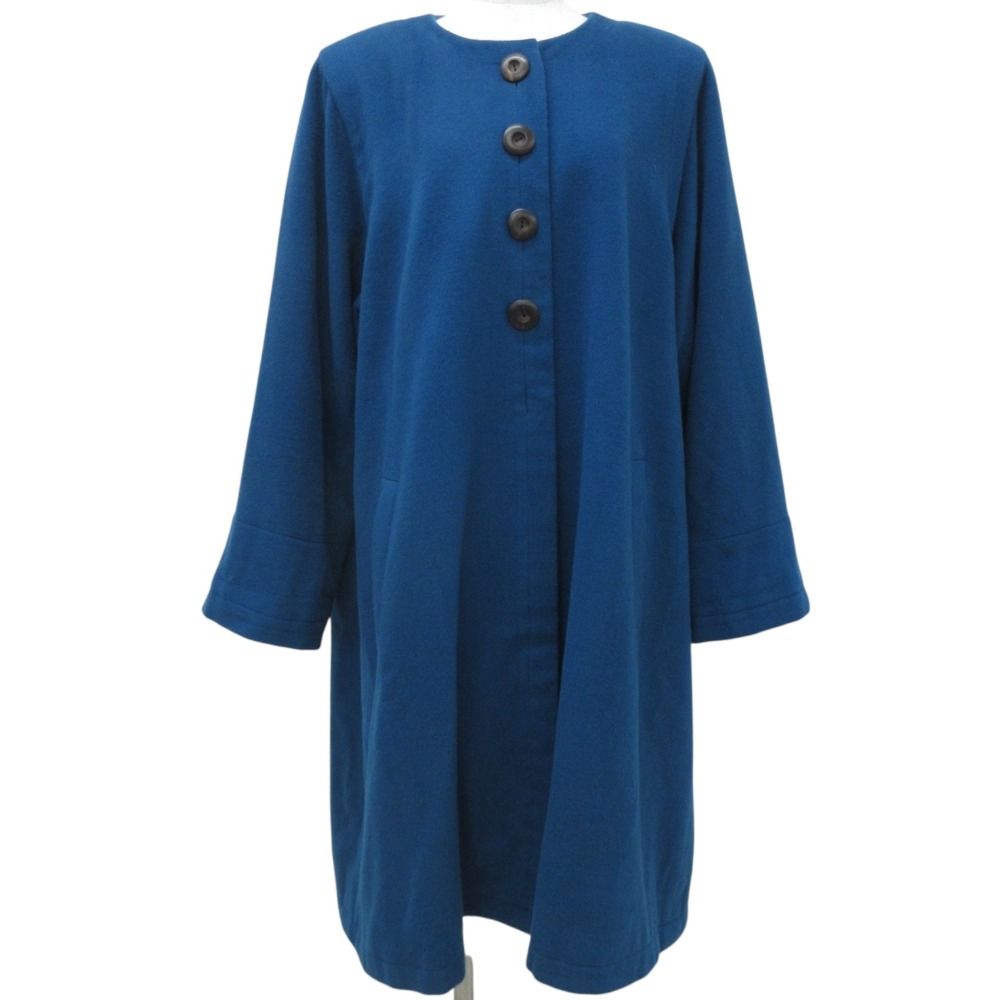 Yves Saint Laurent - 美品 YVES SAINT LAURENT イヴサンローランリヴゴーシュ ヴィンテージ フランス製 ウール ノーカラーコート 36 ブルー レディース 古着 中古 USED 美品 YVES SAINT LAURENT イヴサンローランリヴゴーシュ ヴィンテージ