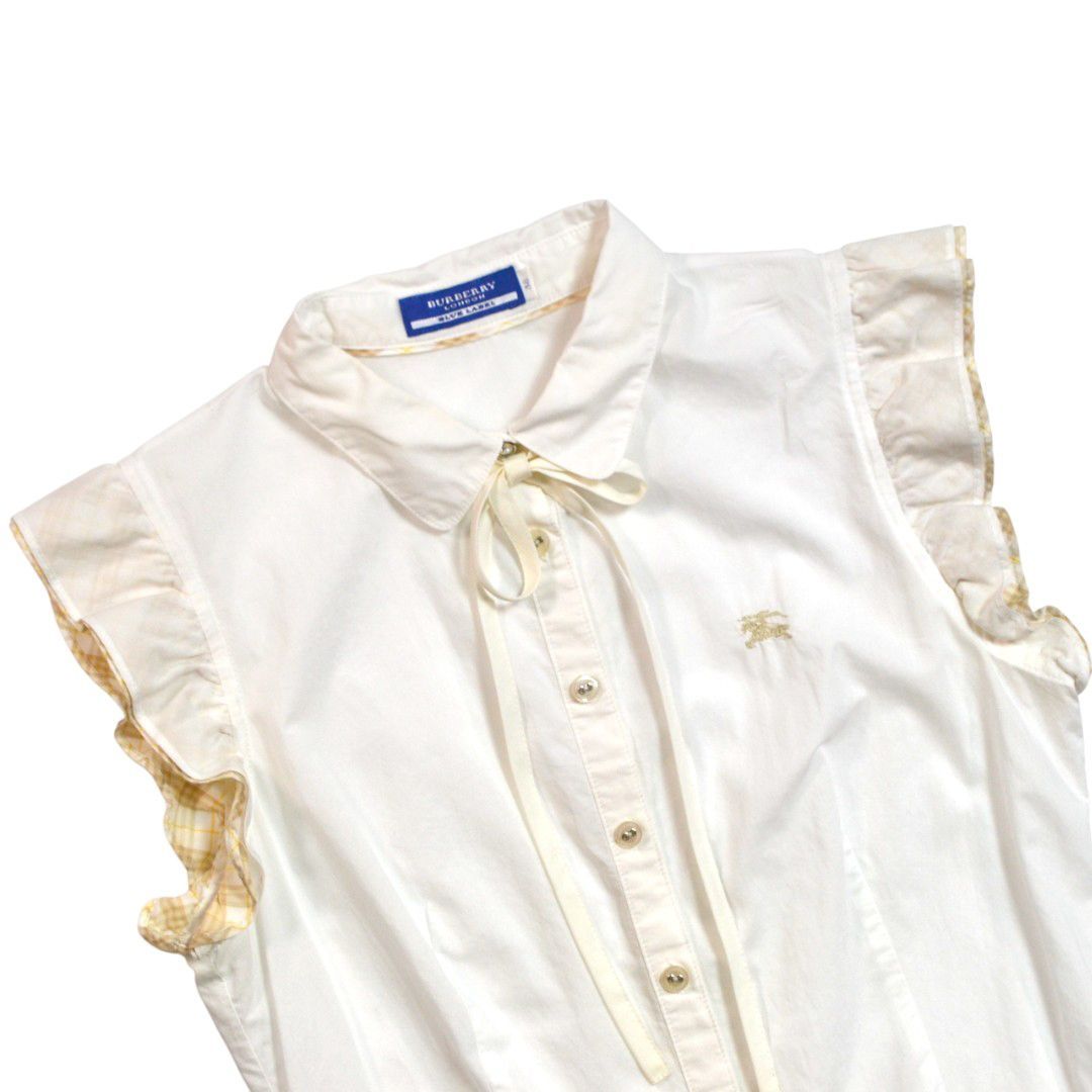 BURBERRYバーバリー コットン製胸ロゴ刺繍フリルペプラムシャツ