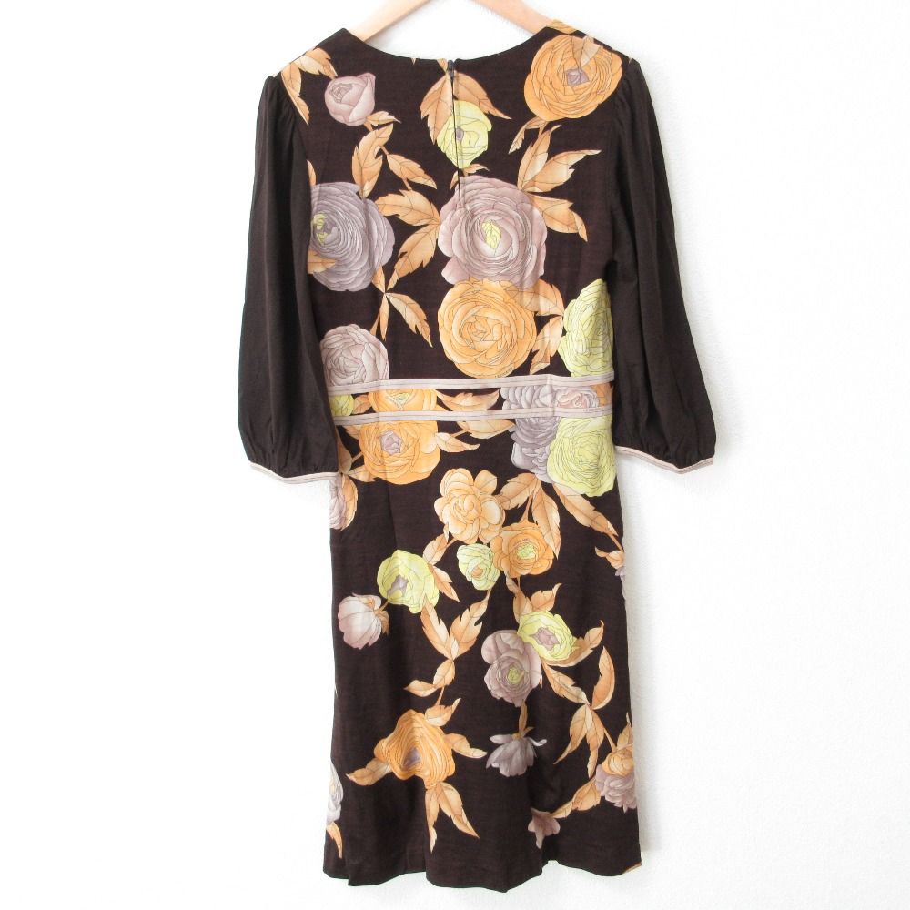 良品 LEONARD レオナール フラワープリント ウール 七分袖 ひざ丈