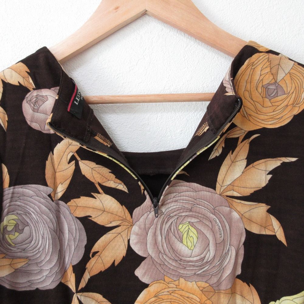 良品 LEONARD レオナール フラワープリント ウール 七分袖 ひざ丈