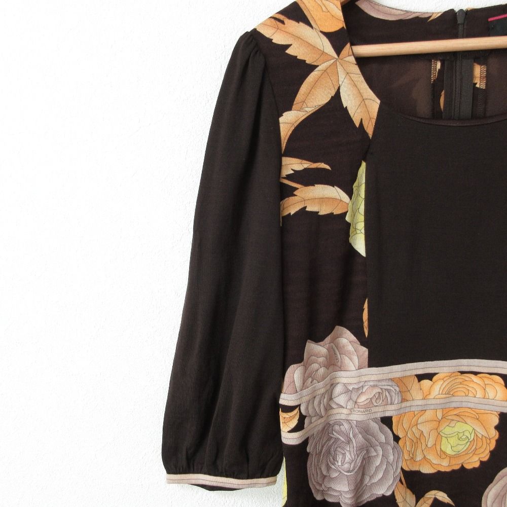 良品 LEONARD レオナール フラワープリント ウール 七分袖 ひざ丈