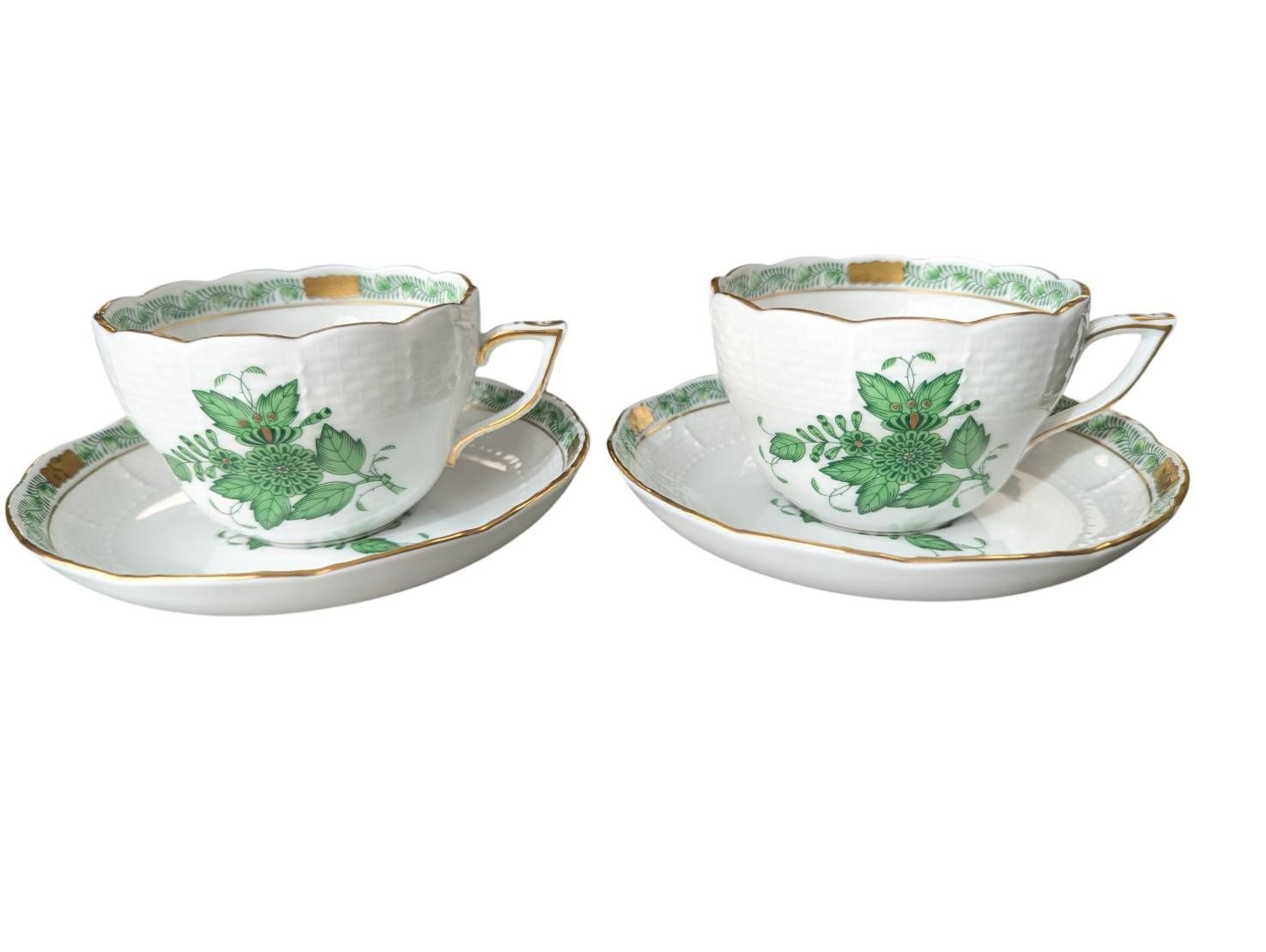 ヘレンド２点セット新品未使用 美品】ヘレンド HEREND アポニー グリーン ティーカップ&ソーサー 洋食