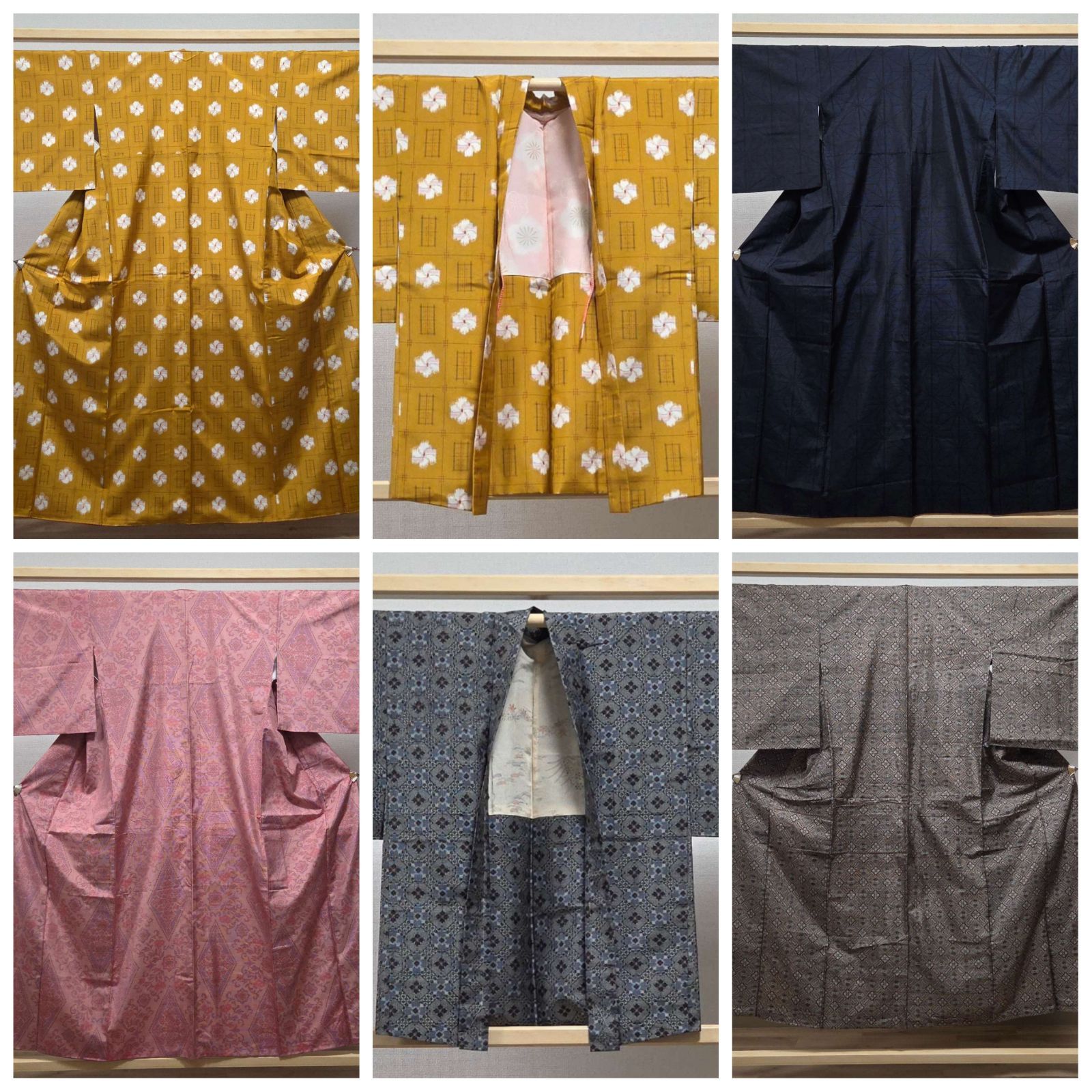 C◇着物くつろぎ 大島紬 着物 羽織 アンサンブル 5枚 着用 まとめ売り