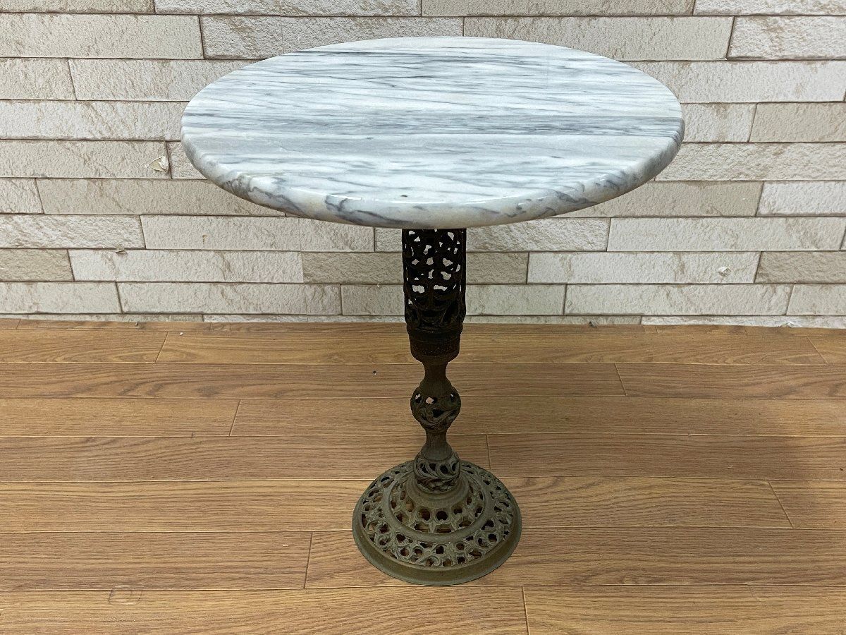 ○大理石天板 円形 サイドテーブル ミニテーブル コンソール 花台